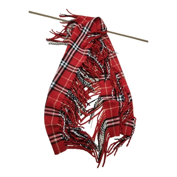 BURBERRY London: Red, "Nova Check" 100% Cashmere Long Scarf 56" x 7" - Picture 4 of 6
